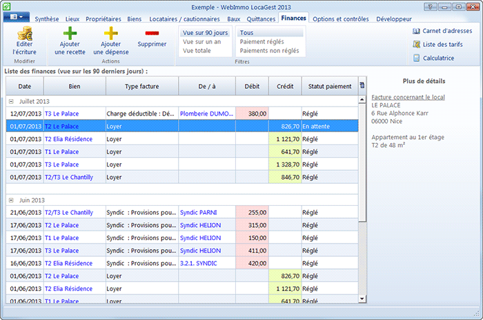 Liste des recettes et des dépenses