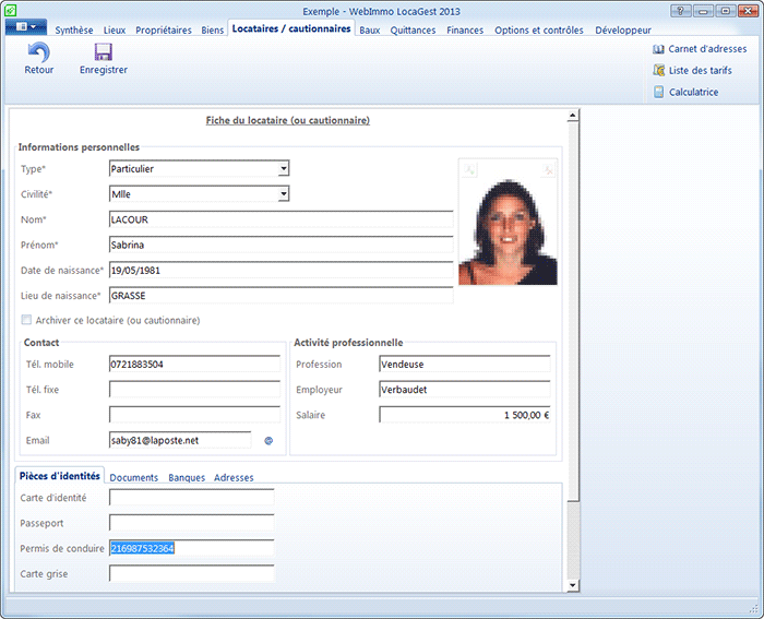 Fiche du locataire